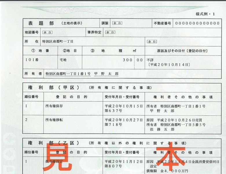 不動産登記簿謄本